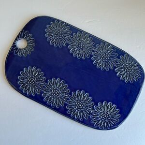 NEW Handmade Pottery Cheese Tray with Inlaid Flower Design on Stoneware